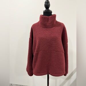 Old Navy, high neck, teddy bear fleece, maroon/wine colored.